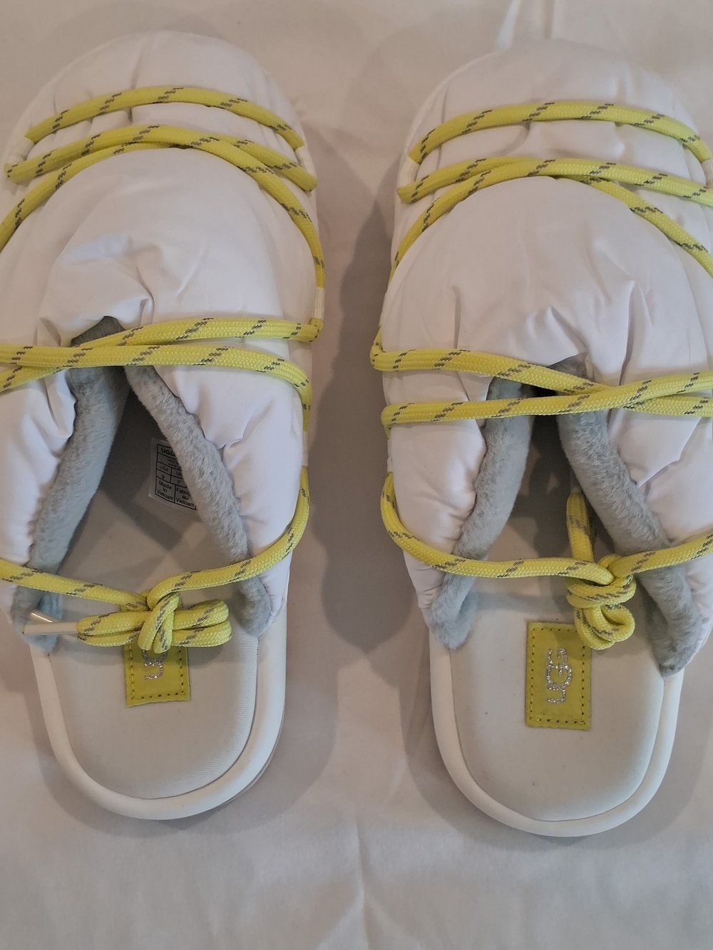 UGG Womens White Quilted Slide with Yellow Laces